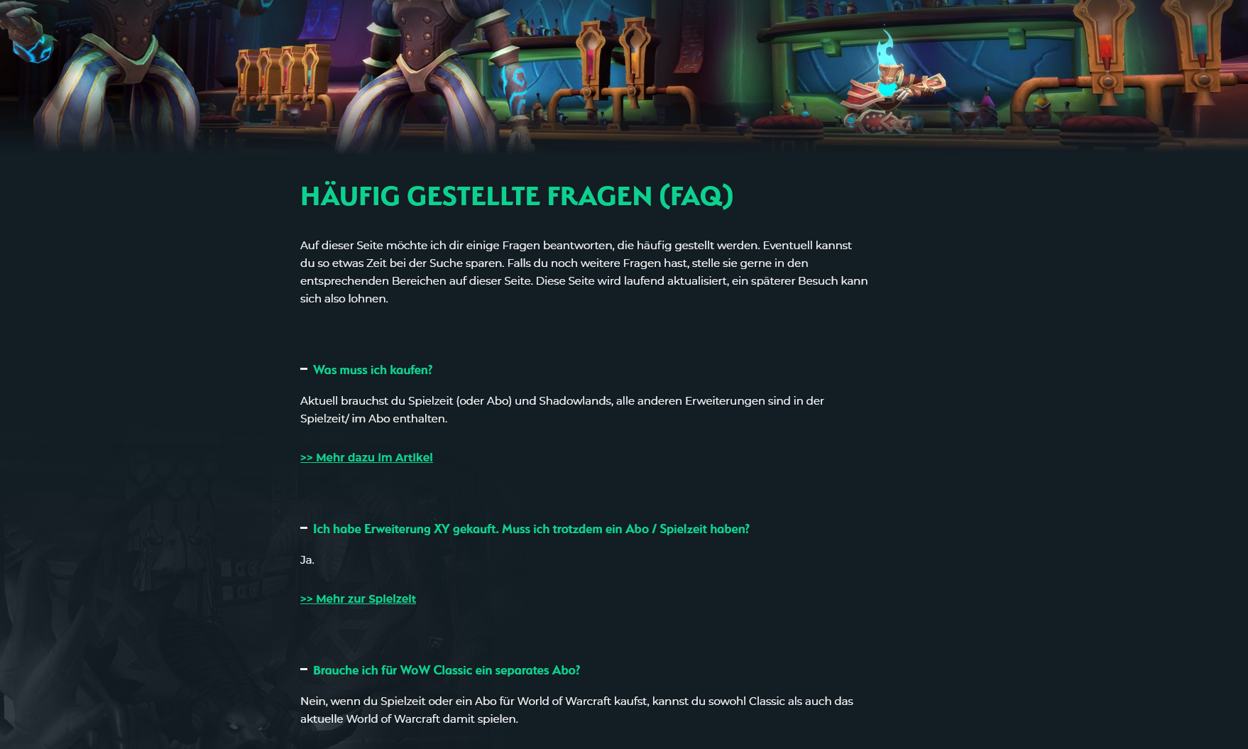 FAQ Seite für häufig gestellte Fragen